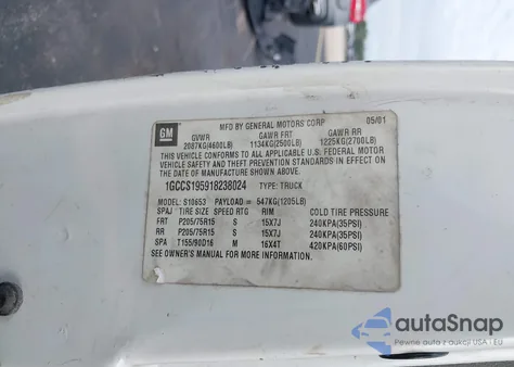 2001 Chevrolet S Truck z USA, uszkodzony, nr VIN 1GCCS195918238024